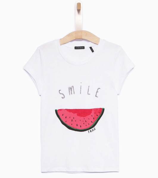 IKKS Plein Ete t-shirt "Smile" blanc cassé